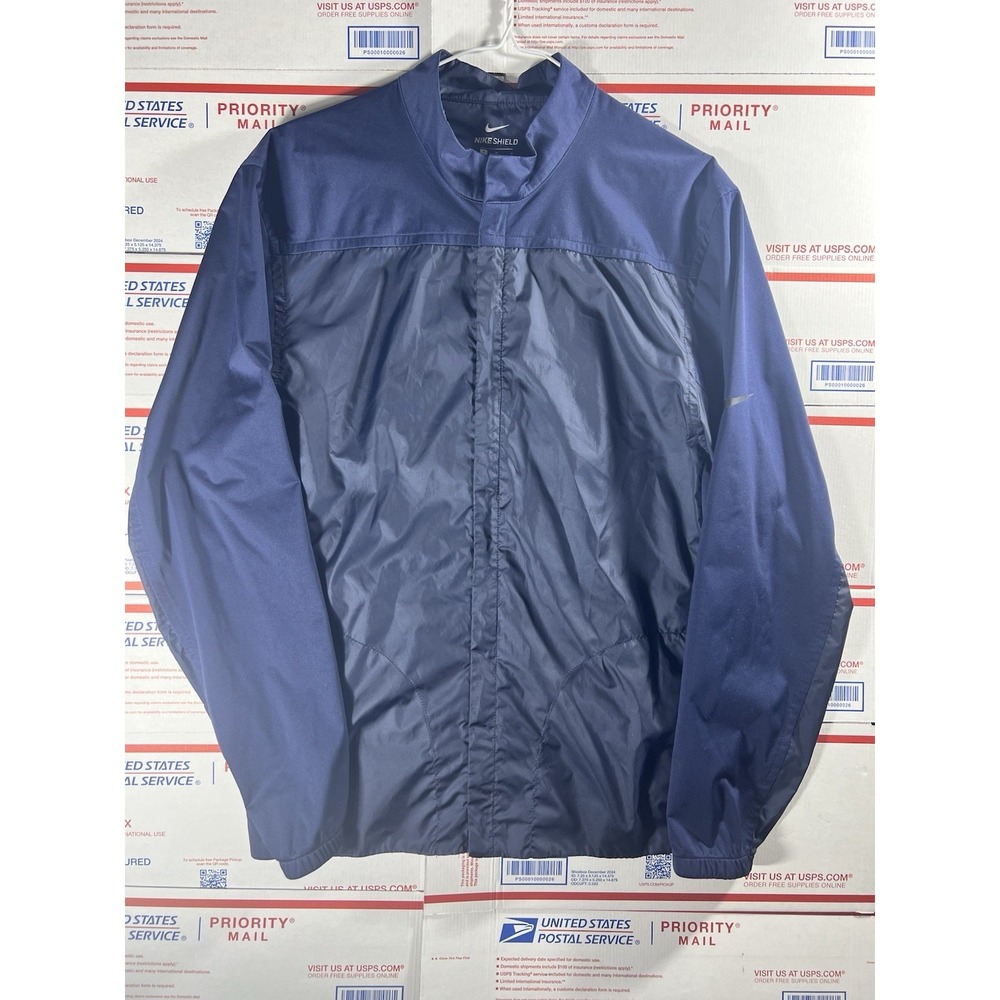 Nike Jacket Mens Medium Blue Windbreaker Shield Lightweight Full Zip Coat Logo